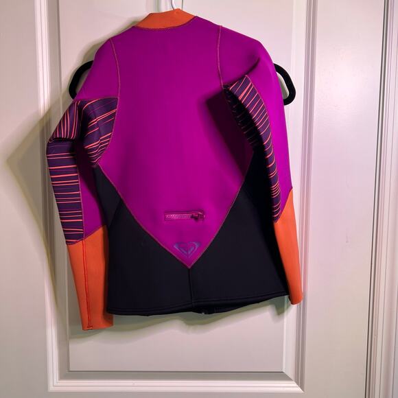 Roxy Girls Wetsuit Jacket Long Sleeve Zip Up Pink Black Orange Size 6 - Picture 5 of 5